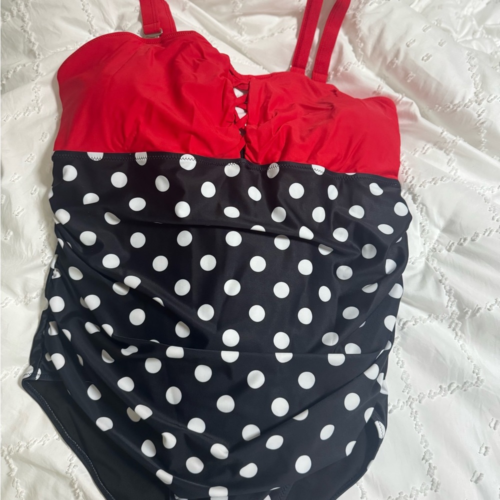 Red and Black Polka Dot Women's One Piece Swimsuit